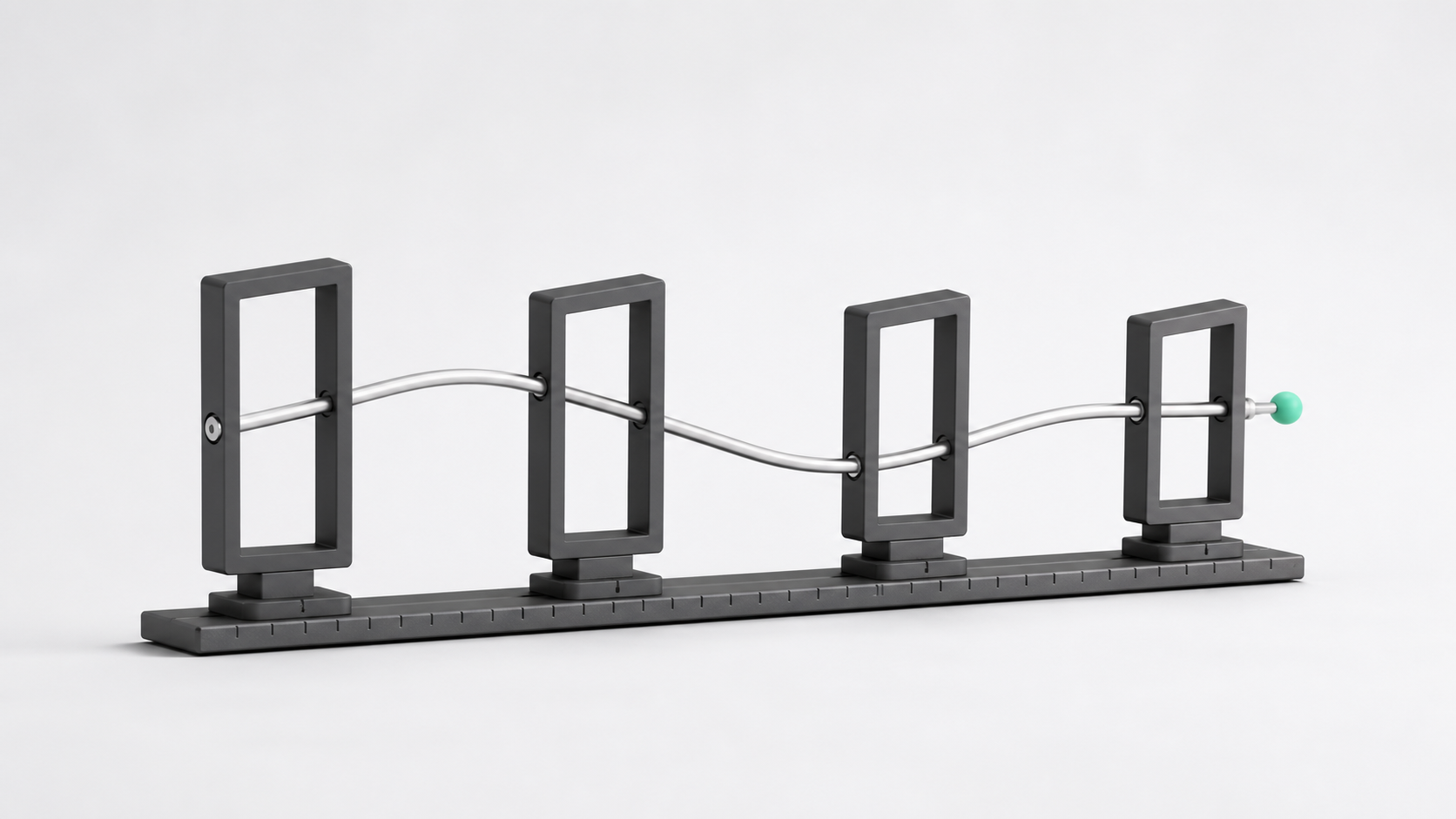 A continuous rail passing through a sequence of fixed range frames
