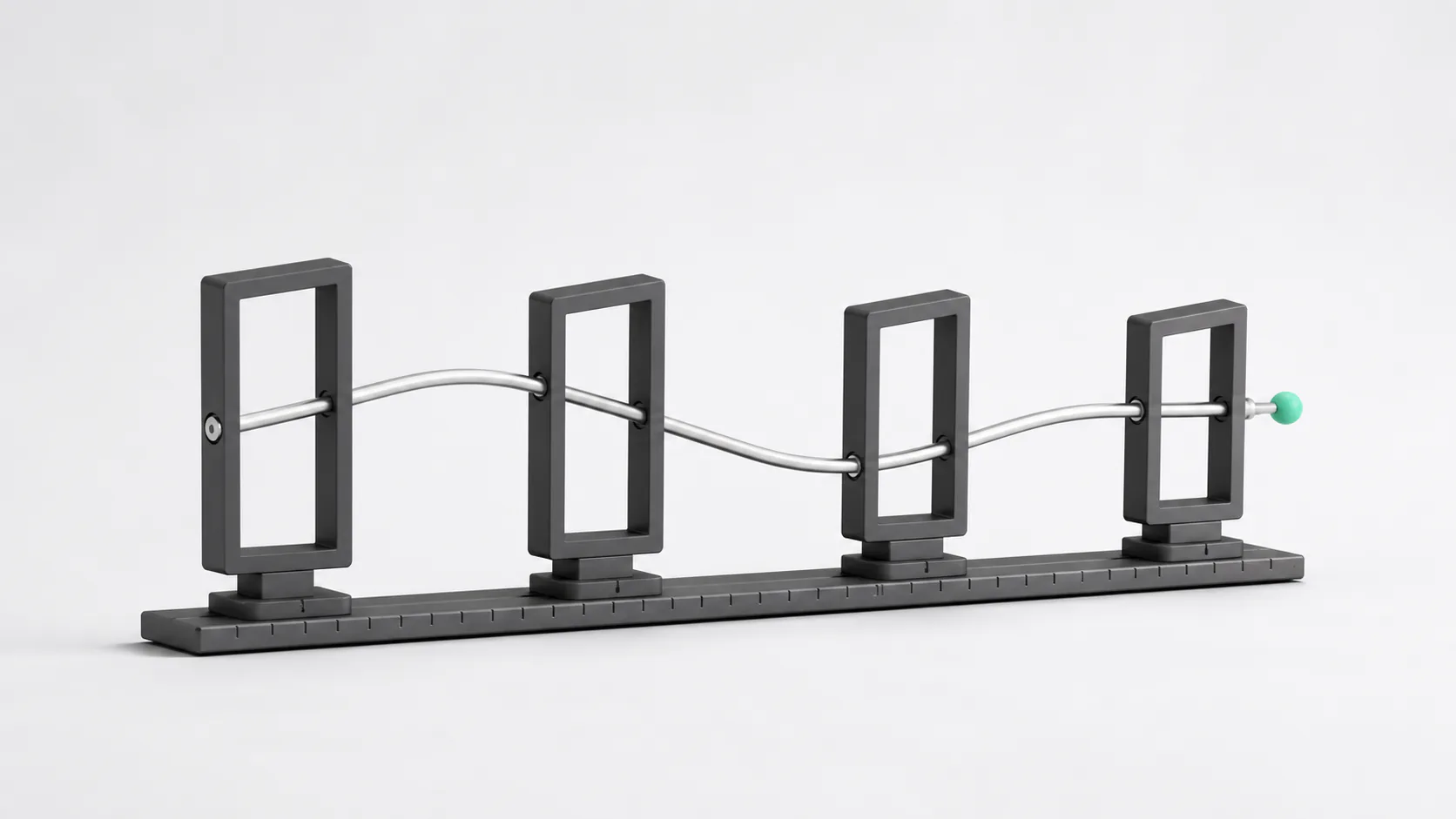 A continuous rail passing through a sequence of fixed range frames